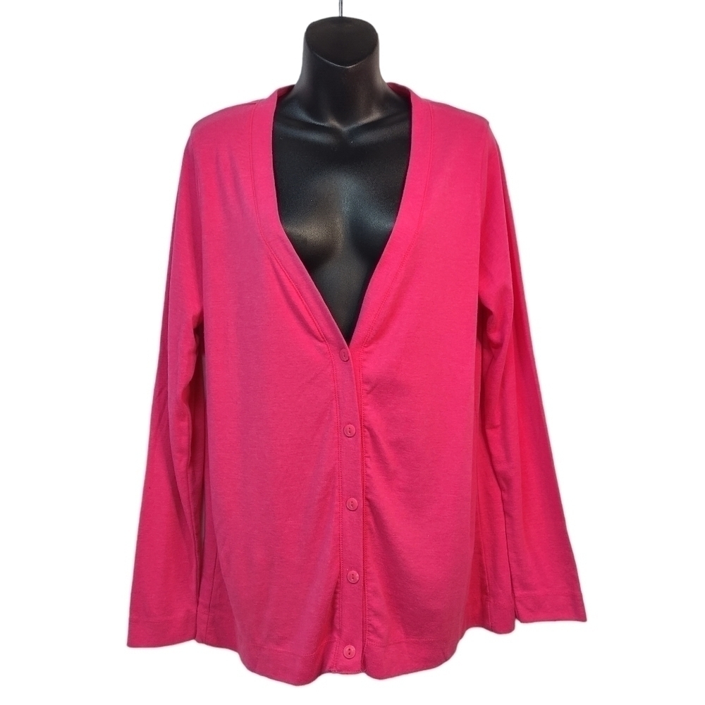 NorthCrest Women's Pink Button Up V-Neck Top Shirt Cardigan Size L